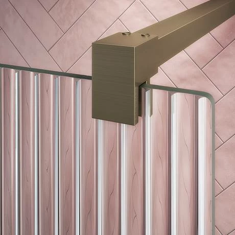 Arezzo 1400 x 900 Fluted Glass Brushed Brass Profile Wet Room (800 Screen, Square Support Arm + Tray) Arezzo 1400 X 900 Fluted Glass Brushed Brass Profile Wet Room (800 Screen, Square Support Arm + Tray) -Arezzo shop AZFGBB149 d1 460