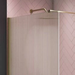 Arezzo 1600 X 800 Fluted Glass Brushed Brass Walk In Enclosure (inc. Main Screen, Side Panel + Tray) -Arezzo shop AZFGBB149E d2 460 1