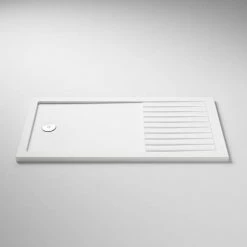 Arezzo 1600 X 800 Fluted Glass Brushed Brass Walk In Enclosure (inc. Main Screen, Side Panel + Tray) -Arezzo shop AZFGBB149E d3 460 1