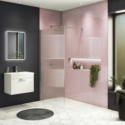 Arezzo Fluted Glass Chrome Profile Wetroom Screen + Square Support Arm
