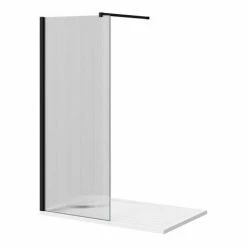 Arezzo 1400 X 900 Fluted Glass Matt Black Profile Wet Room (800mm Screen, Square Support Arm + Tray) -Arezzo shop AZFGMB149 d5 460