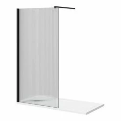 Arezzo 1600 X 800 Fluted Glass Matt Black Profile Wet Room (1000 Screen, Square Support Arm + Tray) -Arezzo shop AZFGMB168 d5 460