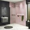 Arezzo Fluted Glass Matt Black Profile Wetroom Screen + Square Support Arm