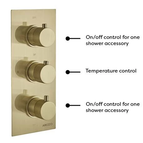 Arezzo Fluted Brushed Brass Round Thermostatic Shower Pack with Head + Handset Arezzo Fluted Brushed Brass Round Thermostatic Shower Pack With Head + Handset -Arezzo shop AZFR2BBPK d1 460