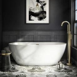 Arezzo Freestanding Modern Bath With Brushed Brass Waste
