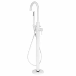 Arezzo Matt White Freestanding Bath Tap With Shower Mixer