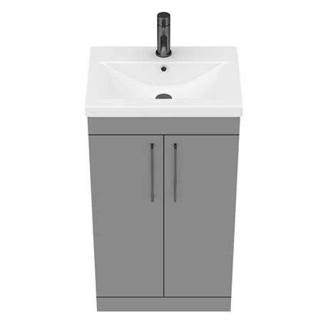 Arezzo 500 Matt Grey Floor Standing Vanity Unit with Matt Black Handles Arezzo 500 Matt Grey Floor Standing Vanity Unit With Matt Black Handles -Arezzo shop AZG5FSVBK D5 460