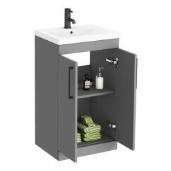 Arezzo 500 Matt Grey Floor Standing Vanity Unit With Matt Black Handles 6 Arezzo 500 Matt Grey Floor Standing Vanity Unit With Matt Black Handles -Arezzo shop AZG5FSVBK d4 460