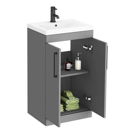 Arezzo 500 Matt Grey Floor Standing Vanity Unit with Matt Black Handles Arezzo 500 Matt Grey Floor Standing Vanity Unit With Matt Black Handles -Arezzo shop AZG5FSVBK d4 460