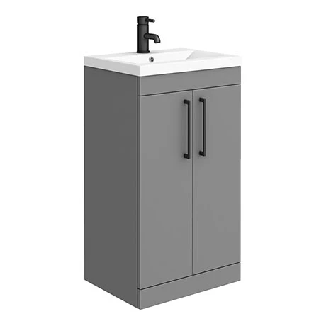 Arezzo 500 Matt Grey Floor Standing Vanity Unit with Matt Black Handles Arezzo 500 Matt Grey Floor Standing Vanity Unit With Matt Black Handles -Arezzo shop AZG5FSVBK p1