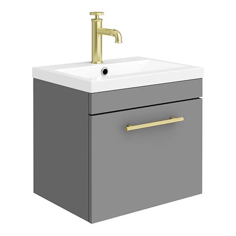 Arezzo Wall Hung Vanity Unit - Matt Grey - 500mm with Industrial Style Brushed Brass Handle Arezzo Wall Hung Vanity Unit - Matt Grey - 500mm With Industrial Style Brushed Brass Handle -Arezzo shop AZG5WHVBBIS p