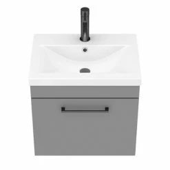 Arezzo 500 Matt Grey Wall Hung 1-Drawer Vanity Unit With Matt Black Handle 7 Arezzo 500 Matt Grey Wall Hung 1-Drawer Vanity Unit With Matt Black Handle -Arezzo shop AZG5WHVBK D5 460