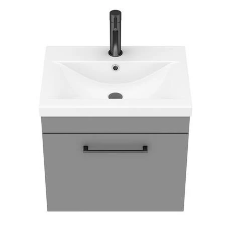 Arezzo 500 Matt Grey Wall Hung 1-Drawer Vanity Unit with Matt Black Handle Arezzo 500 Matt Grey Wall Hung 1-Drawer Vanity Unit With Matt Black Handle -Arezzo shop AZG5WHVBK D5 460