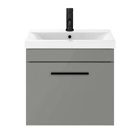 Arezzo 500 Matt Grey Wall Hung 1-Drawer Vanity Unit with Matt Black Handle Arezzo 500 Matt Grey Wall Hung 1-Drawer Vanity Unit With Matt Black Handle -Arezzo shop AZG5WHVBK nd3 460