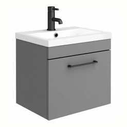 Arezzo 500 Matt Grey Wall Hung 1-Drawer Vanity Unit With Matt Black Handle