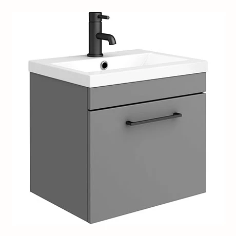 Arezzo 500 Matt Grey Wall Hung 1-Drawer Vanity Unit with Matt Black Handle Arezzo 500 Matt Grey Wall Hung 1-Drawer Vanity Unit With Matt Black Handle -Arezzo shop AZG5WHVBK np1