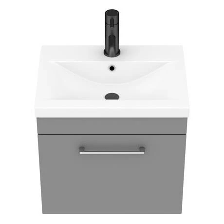 Arezzo 500 Matt Grey Wall Hung 1-Drawer Vanity Unit with Chrome Handle Arezzo 500 Matt Grey Wall Hung 1-Drawer Vanity Unit With Chrome Handle -Arezzo shop AZG5WHVCH d6 460