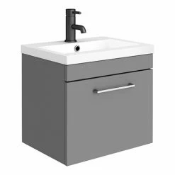 Arezzo 500 Matt Grey Wall Hung 1-Drawer Vanity Unit With Chrome Handle