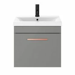 Arezzo 500 Matt Grey Wall Hung 1-Drawer Vanity Unit With Rose Gold Handle 5 Arezzo 500 Matt Grey Wall Hung 1-Drawer Vanity Unit With Rose Gold Handle -Arezzo shop AZG5WHVRG d3 460