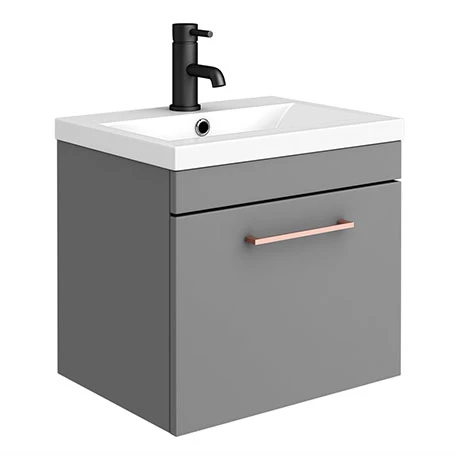 Arezzo 500 Matt Grey Wall Hung 1-Drawer Vanity Unit with Rose Gold Handle Arezzo 500 Matt Grey Wall Hung 1-Drawer Vanity Unit With Rose Gold Handle -Arezzo shop AZG5WHVRG prod
