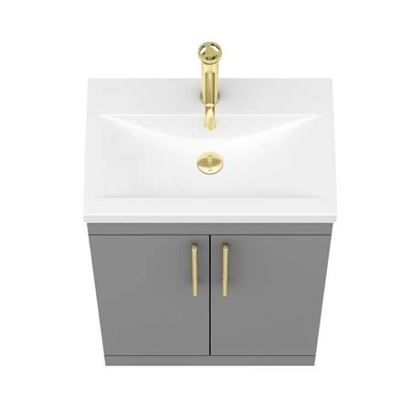 Arezzo Floor Standing Vanity Unit - Matt Grey - 600mm with Industrial Style Brushed Brass Handles Arezzo Floor Standing Vanity Unit - Matt Grey - 600mm With Industrial Style Brushed Brass Handles -Arezzo shop AZG6FSVBBIS d4 460