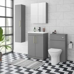 Arezzo 600 Matt Grey Floor Standing Vanity Unit With Brushed Brass Handles -Arezzo shop AZG6FSVBB d4 460