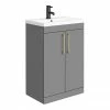 Arezzo 600 Matt Grey Floor Standing Vanity Unit With Brushed Brass Handles