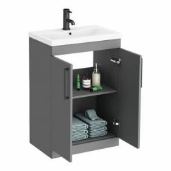 Arezzo 600 Matt Grey Floor Standing Vanity Unit With Matt Black Handles -Arezzo shop AZG6FSVBK d4 460