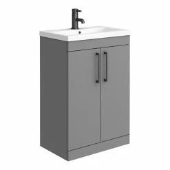 Arezzo 600 Matt Grey Floor Standing Vanity Unit With Matt Black Handles