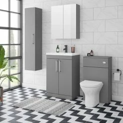 Arezzo 600 Matt Grey Floor Standing Vanity Unit With Chrome Handles 6 Arezzo 600 Matt Grey Floor Standing Vanity Unit With Chrome Handles -Arezzo shop AZG6FSVCH d4 460