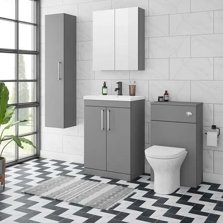 Arezzo 600 Matt Grey Floor Standing Vanity Unit with Chrome Handles Arezzo 600 Matt Grey Floor Standing Vanity Unit With Chrome Handles -Arezzo shop AZG6FSVCH d4 460