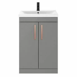 Arezzo 600 Matt Grey Floor Standing Vanity Unit With Rose Gold Handles 3 Arezzo 600 Matt Grey Floor Standing Vanity Unit With Rose Gold Handles -Arezzo shop AZG6FSVRG d2 460