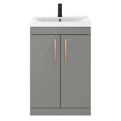 Arezzo 600 Matt Grey Floor Standing Vanity Unit with Rose Gold Handles Arezzo 600 Matt Grey Floor Standing Vanity Unit With Rose Gold Handles -Arezzo shop AZG6FSVRG d2 460