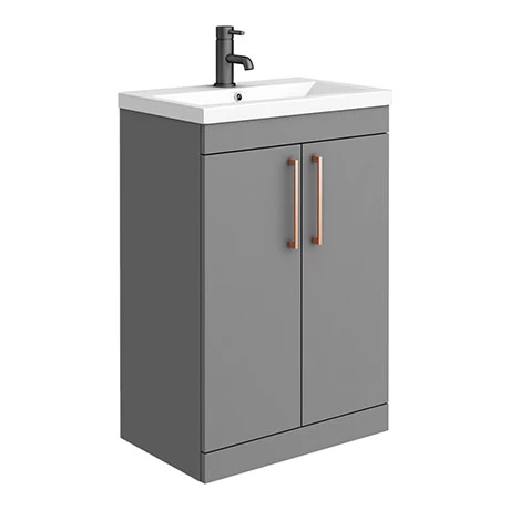 Arezzo 600 Matt Grey Floor Standing Vanity Unit with Rose Gold Handles Arezzo 600 Matt Grey Floor Standing Vanity Unit With Rose Gold Handles -Arezzo shop AZG6FSVRG np