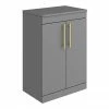 Arezzo Floor Standing Countertop Vanity Unit - Matt Grey - 600mm With Industrial Style Brushed Brass Handles