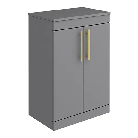 Arezzo Floor Standing Countertop Vanity Unit - Matt Grey - 600mm with Industrial Style Brushed Brass Handles Arezzo Floor Standing Countertop Vanity Unit - Matt Grey - 600mm With Industrial Style Brushed Brass Handles -Arezzo shop AZG6FSWBBIS p