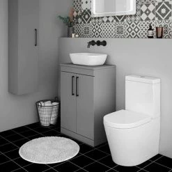 Arezzo Floor Standing Countertop Vanity Unit - Matt Grey - 600mm With Matt Black Handles 5 Arezzo Floor Standing Countertop Vanity Unit - Matt Grey - 600mm With Matt Black Handles -Arezzo shop AZG6FSWBK D4 460