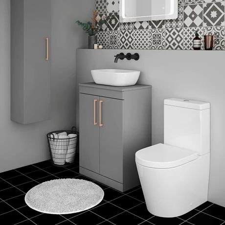 Arezzo Floor Standing Countertop Vanity Unit - Matt Grey - 600mm with Rose Gold Handles Arezzo Floor Standing Countertop Vanity Unit - Matt Grey - 600mm With Rose Gold Handles -Arezzo shop AZG6FSWRG d3 460
