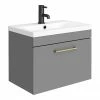 Arezzo 600 Matt Grey Wall Hung 1-Drawer Vanity Unit With Brushed Brass Handle 1 Arezzo 600 Matt Grey Wall Hung 1-Drawer Vanity Unit With Brushed Brass Handle -Arezzo shop AZG6WHVBB np