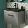 Arezzo 600 Matt Grey Wall Hung Vanity Unit With Matt Black Basin + Black Handle 1 Arezzo 600 Matt Grey Wall Hung Vanity Unit With Matt Black Basin + Black Handle -Arezzo shop AZG6WHVBKB n p