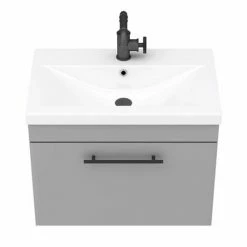 Arezzo Wall Hung Vanity Unit - Matt Grey - 600mm With Industrial Style Black Handle 6 Arezzo Wall Hung Vanity Unit - Matt Grey - 600mm With Industrial Style Black Handle -Arezzo shop AZG6WHVBKIS d4 460