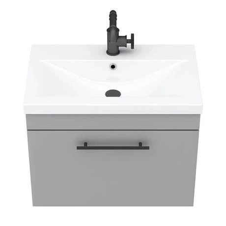 Arezzo Wall Hung Vanity Unit - Matt Grey - 600mm with Industrial Style Black Handle Arezzo Wall Hung Vanity Unit - Matt Grey - 600mm With Industrial Style Black Handle -Arezzo shop AZG6WHVBKIS d4 460