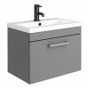 Arezzo 600 Matt Grey Wall Hung 1-Drawer Vanity Unit With Chrome Handle 1 Arezzo 600 Matt Grey Wall Hung 1-Drawer Vanity Unit With Chrome Handle -Arezzo shop AZG6WHVCH PROD
