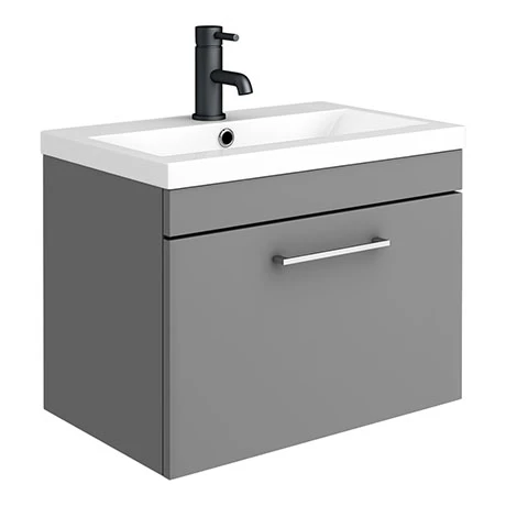 Arezzo 600 Matt Grey Wall Hung 1-Drawer Vanity Unit with Chrome Handle Arezzo 600 Matt Grey Wall Hung 1-Drawer Vanity Unit With Chrome Handle -Arezzo shop AZG6WHVCH PROD
