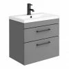 Arezzo 600 Matt Grey Wall Hung 2-Drawers Vanity Unit With Matt Black Handles