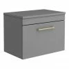 Arezzo Wall Hung Countertop Vanity Unit - Matt Grey - 600mm With Brushed Brass Handle 2 Arezzo Wall Hung Countertop Vanity Unit - Matt Grey - 600mm With Brushed Brass Handle -Arezzo shop AZG6WHWBB P1