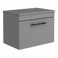 Arezzo Wall Hung Countertop Vanity Unit - Matt Grey - 600mm With Industrial Style Black Handle