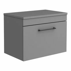 Arezzo Wall Hung Countertop Vanity Unit - Matt Grey - 600mm With Matt Black Handle