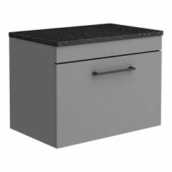 Arezzo Wall Hung Countertop Vanity Unit - Matt Grey - 600mm With Black Worktop & Matt Black Handle