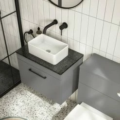 Arezzo Wall Hung Countertop Vanity Unit - Matt Grey - 600mm With Black Worktop & Matt Black Handle -Arezzo shop AZG6WHWMBB d4 460